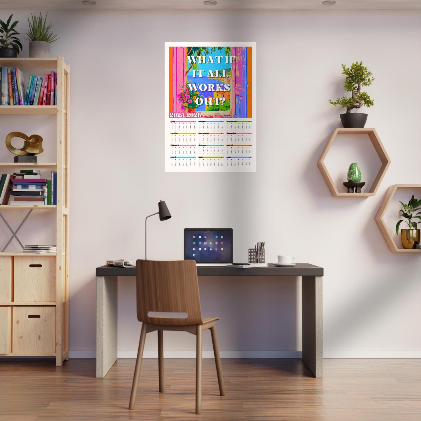 2025–2026 Wall Calendar – What If It All Works Out – Mid Year Academic Calendar – Mediterranean Wall Art