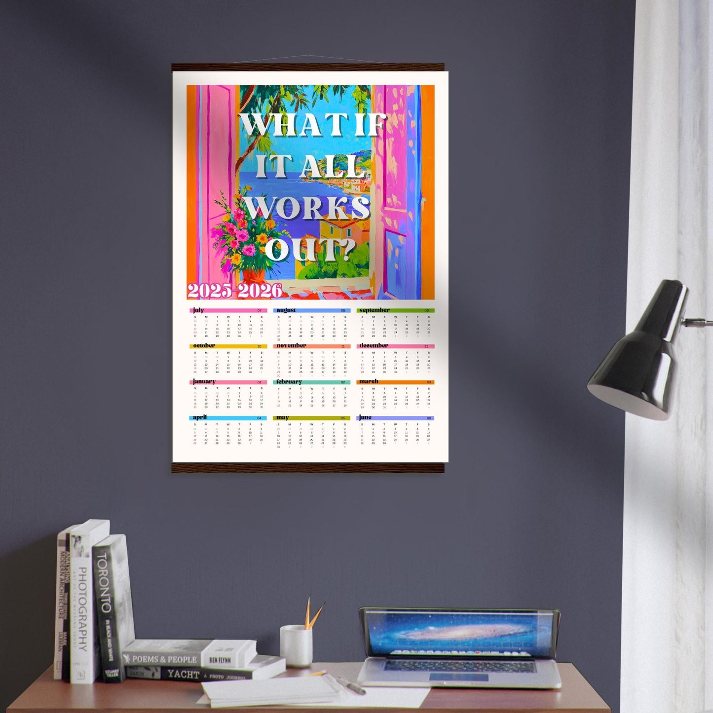 2025–2026 Wall Calendar – What If It All Works Out – Mid Year Academic Calendar – Mediterranean Wall Art