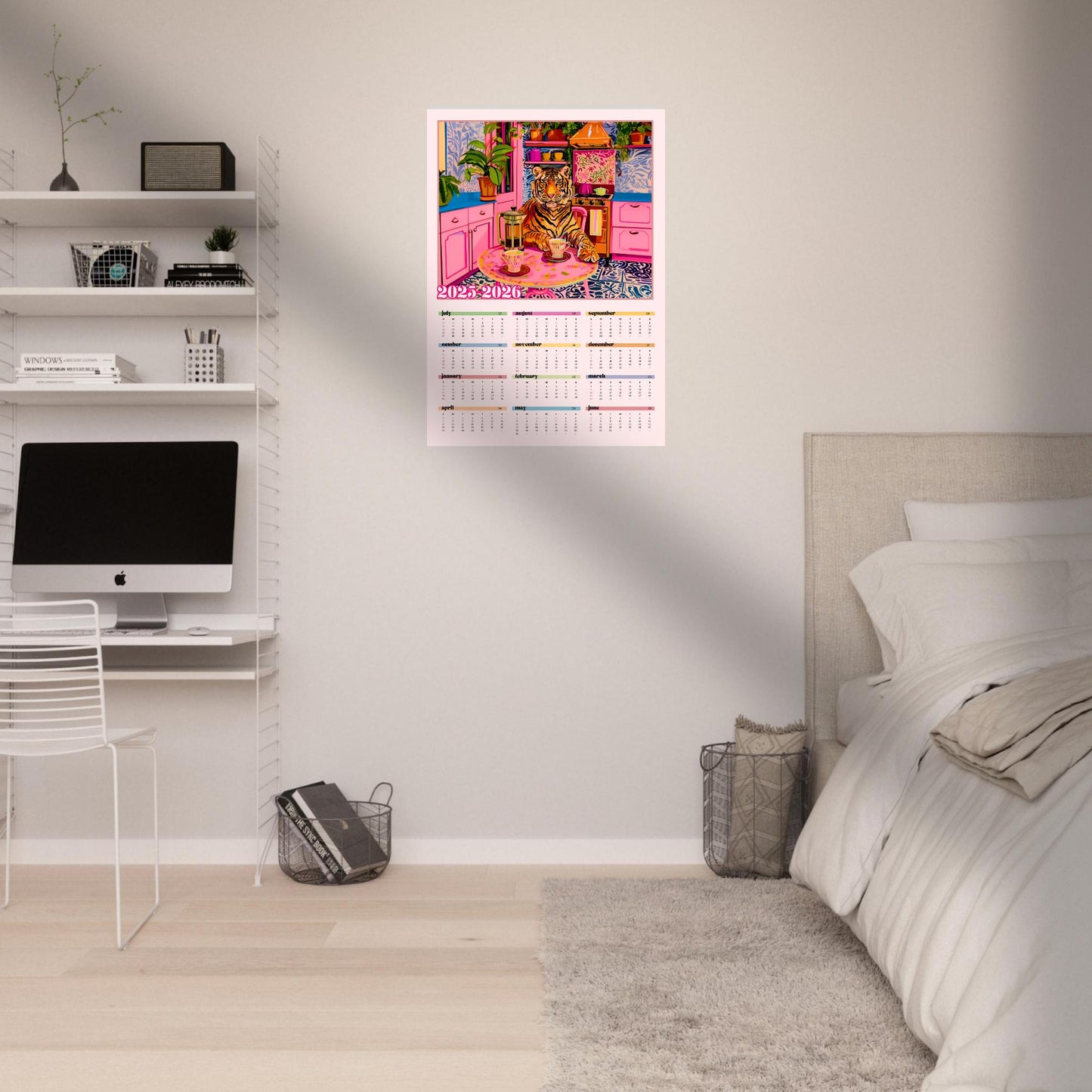 2025–2026 Tiger Calendar – Mid Year Wall Calendar – One Page Kitchen Calendar – Colorful Dopamine Decor – Academic Year at a Glance Planner