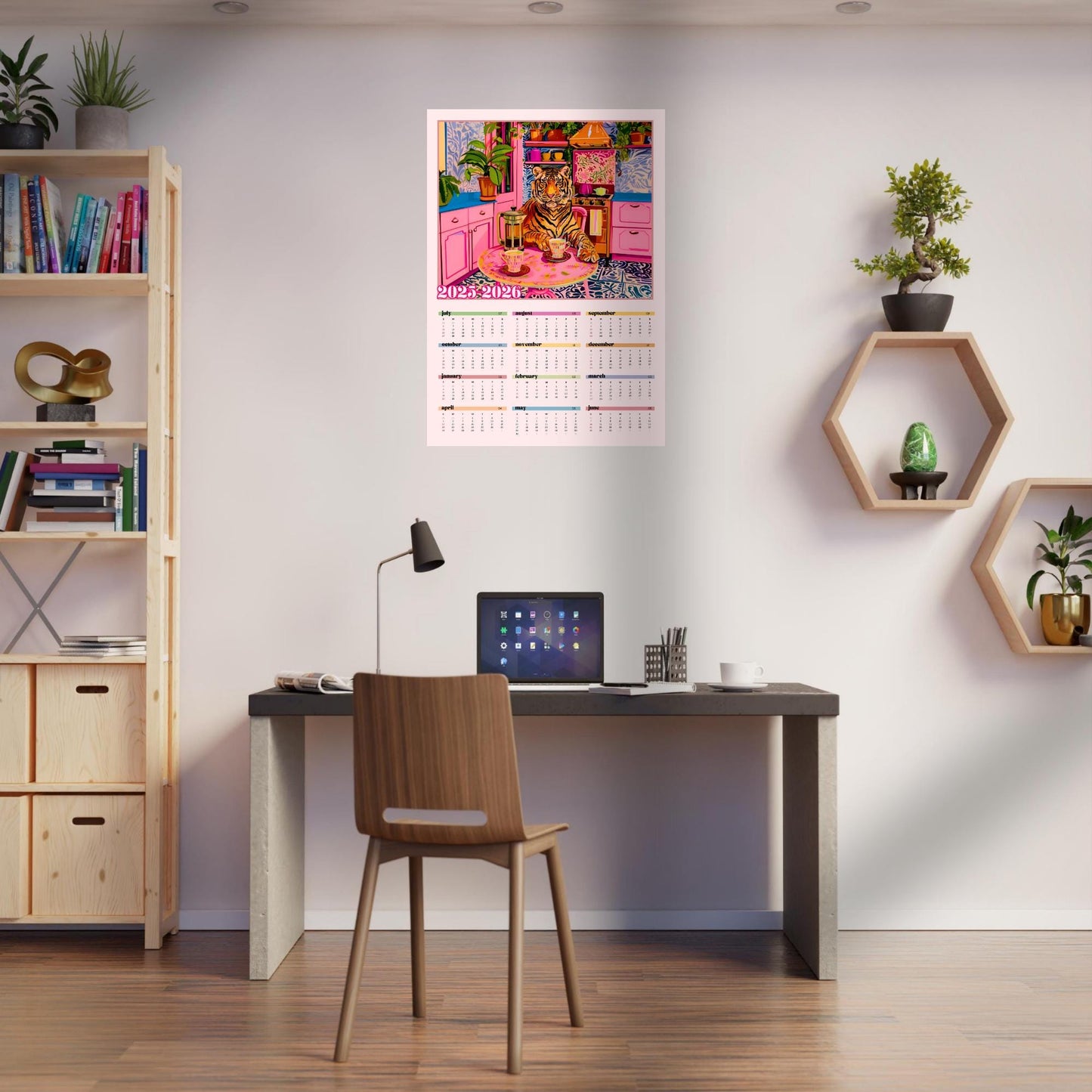 2025–2026 Tiger Calendar – Mid Year Wall Calendar – One Page Kitchen Calendar – Colorful Dopamine Decor – Academic Year at a Glance Planner