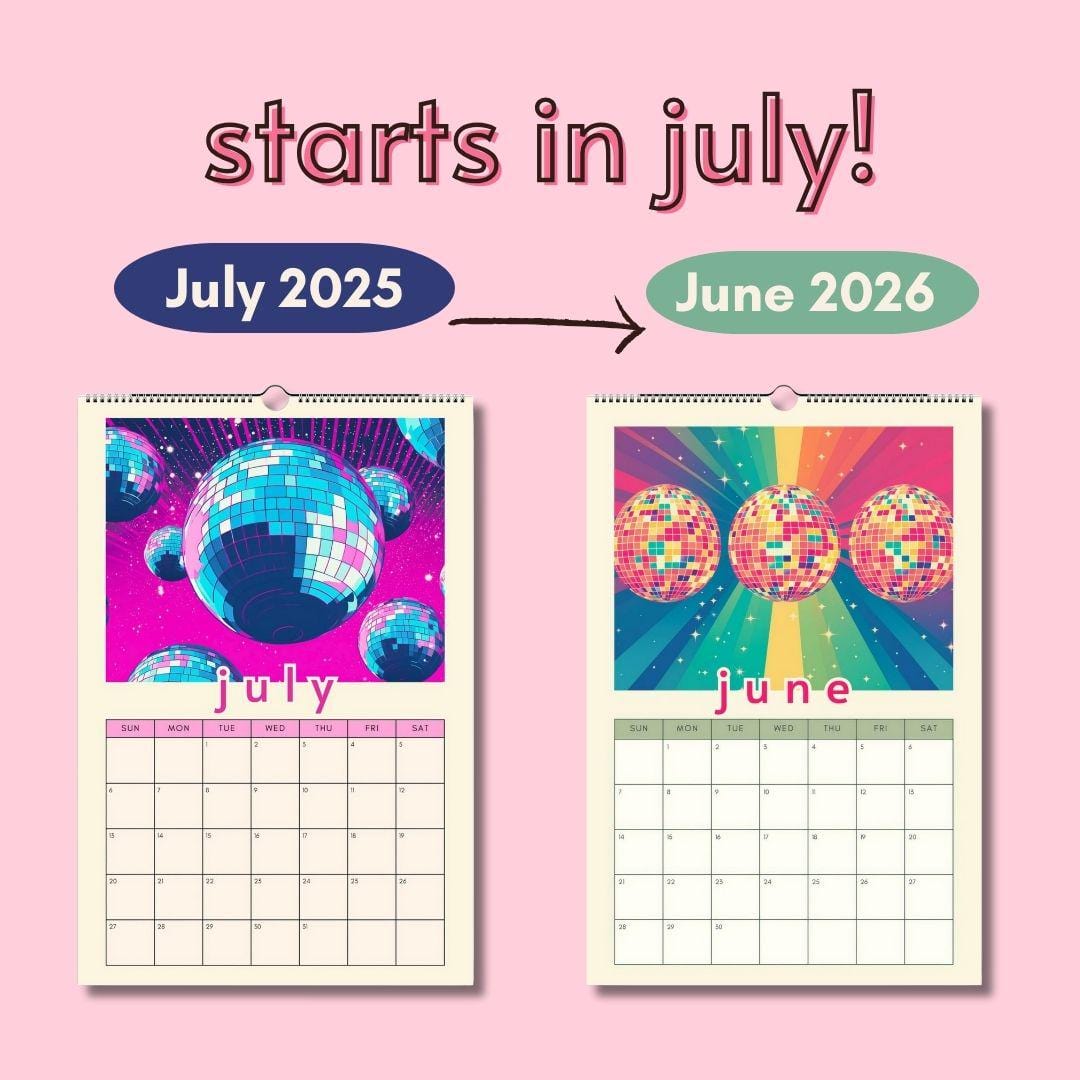 Mid year 2025-2026 Disco Calendar | 2025 Colorful Schoolyear Calendar | Disco Ball Gift | Disco Ball Wall Calendar | Academic Year Calendar