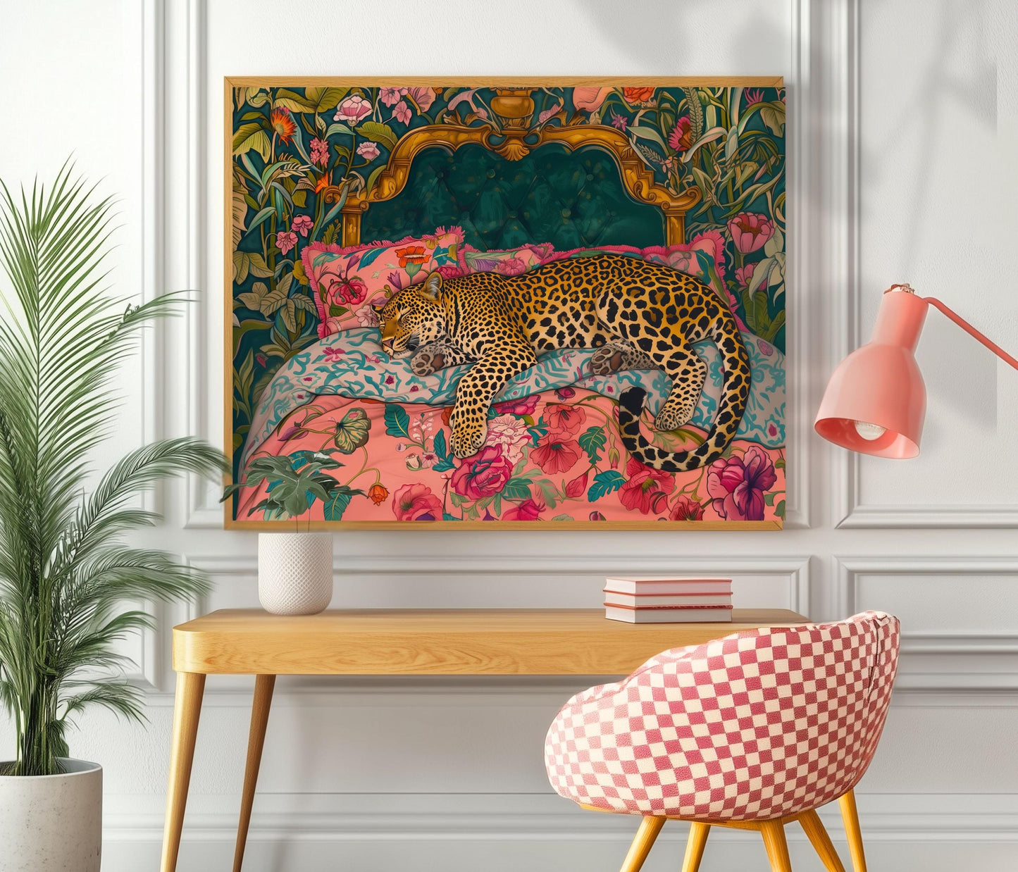 Sleepy Leopard in a Vintage Bed Print