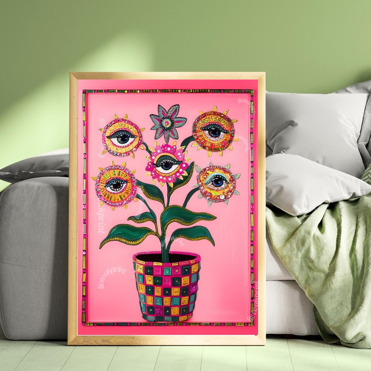 Surreal Flower Wall Art – Eye Art Print Psychedelic Pink Maximalist Wall Decor Dopamine Decor Funky Floral Poster Plant Wall Art Surrealist