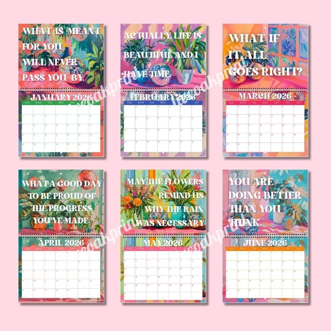 2025 Midyear Inspirational Calendar – July Start Wall Calendar – Mid Year Motivational Planner – Disco & Botanical Decor – Home or Office