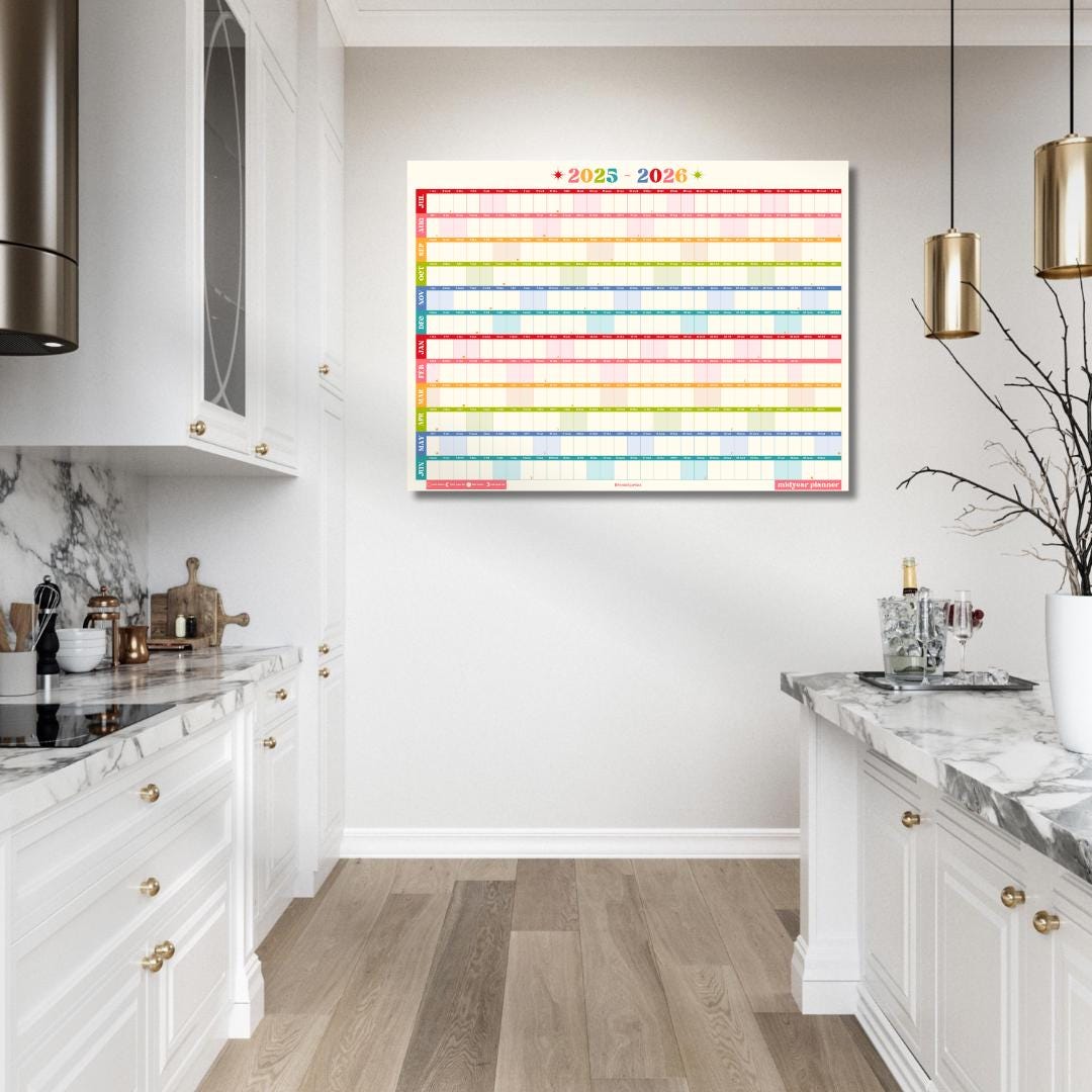 Colorful Mid Year Calendar – 2025–2026 Academic Wall Planner – Retro Brights – Aesthetic Year at a Glance