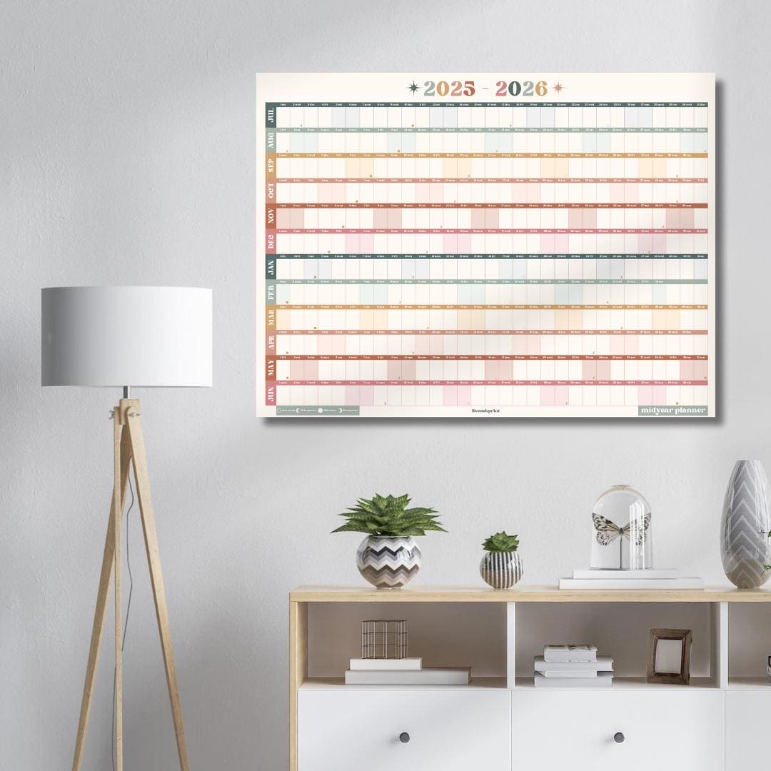 Boho Earth Tones Mid Year Calendar 2025–2026 – Academic Wall Planner – July Start – School Year Calendar – Aesthetic Dorm or Office Decor