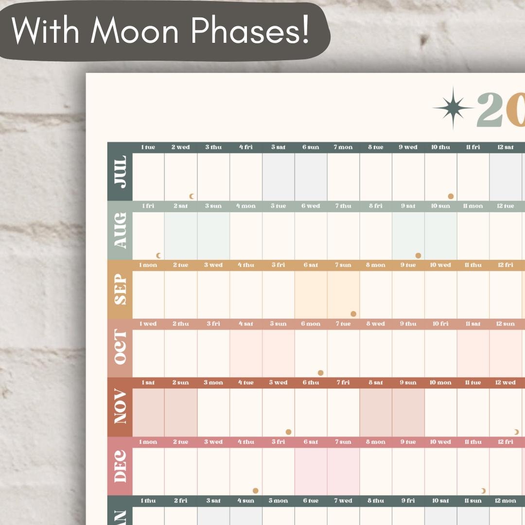 Boho Earth Tones Mid Year Calendar 2025–2026 – Academic Wall Planner – July Start – School Year Calendar – Aesthetic Dorm or Office Decor