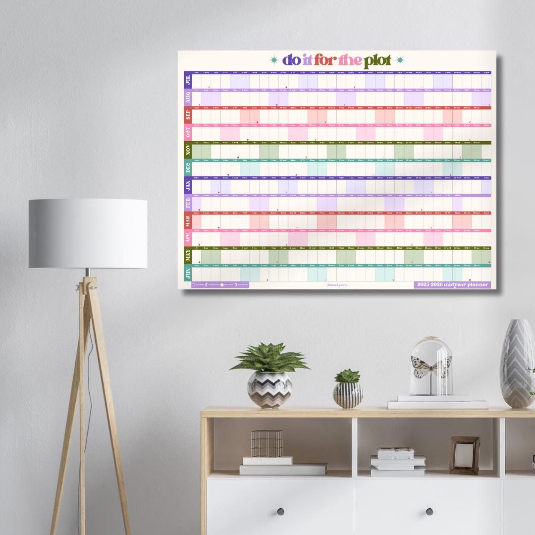 Do It For The Plot Wall Planner – Mid Year Calendar 2025–2026 – July Start Academic Planner – Dopamine Decor – Aesthetic Dorm Wall Art