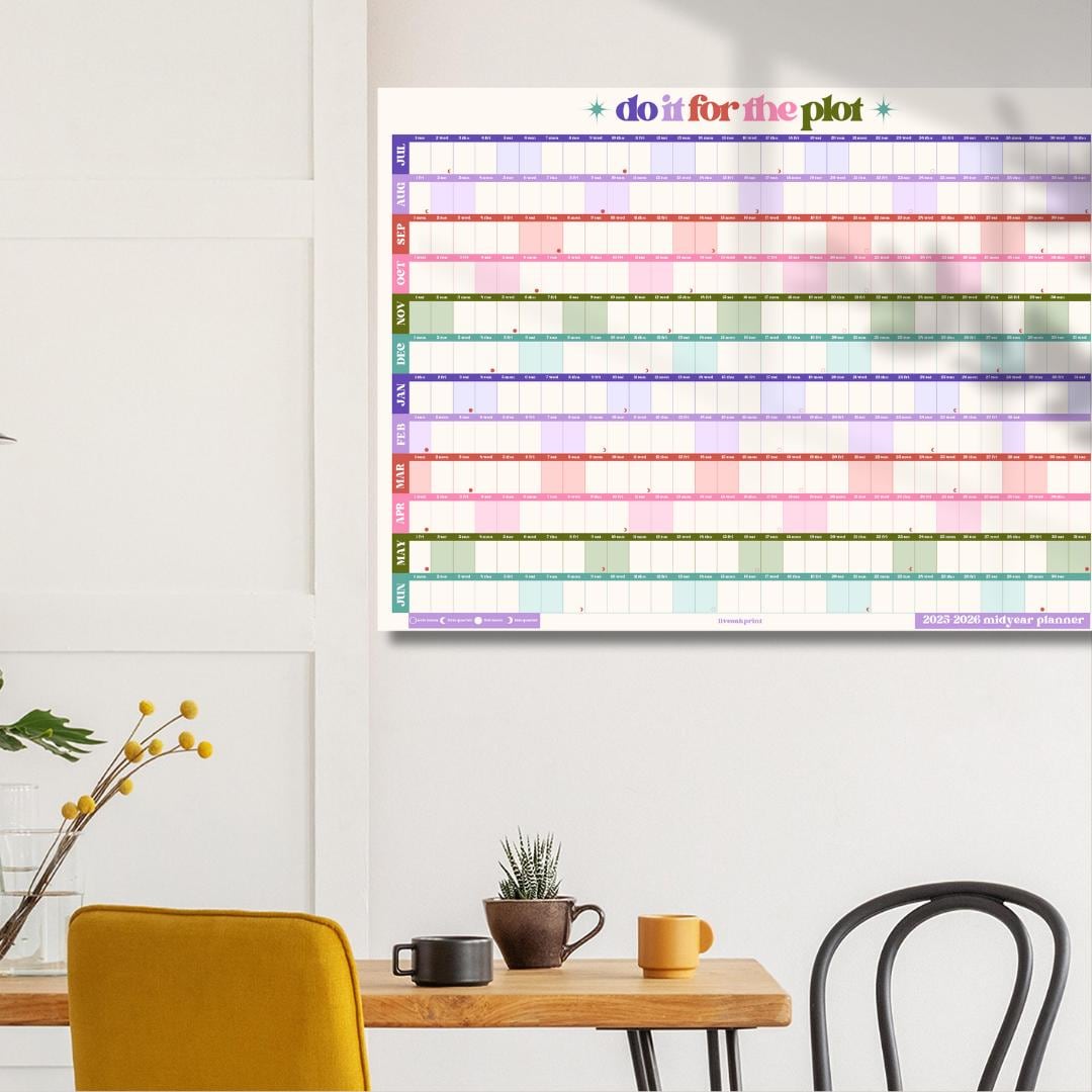 Do It For The Plot Wall Planner – Mid Year Calendar 2025–2026 – July Start Academic Planner – Dopamine Decor – Aesthetic Dorm Wall Art