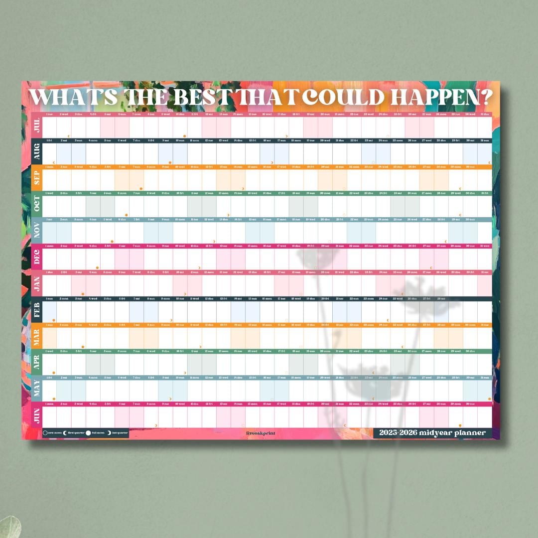 What’s the Best That Could Happen Wall Planner – Colorful Mid Year Calendar 2025–2026 – July Start Academic Planner – Motivational Print