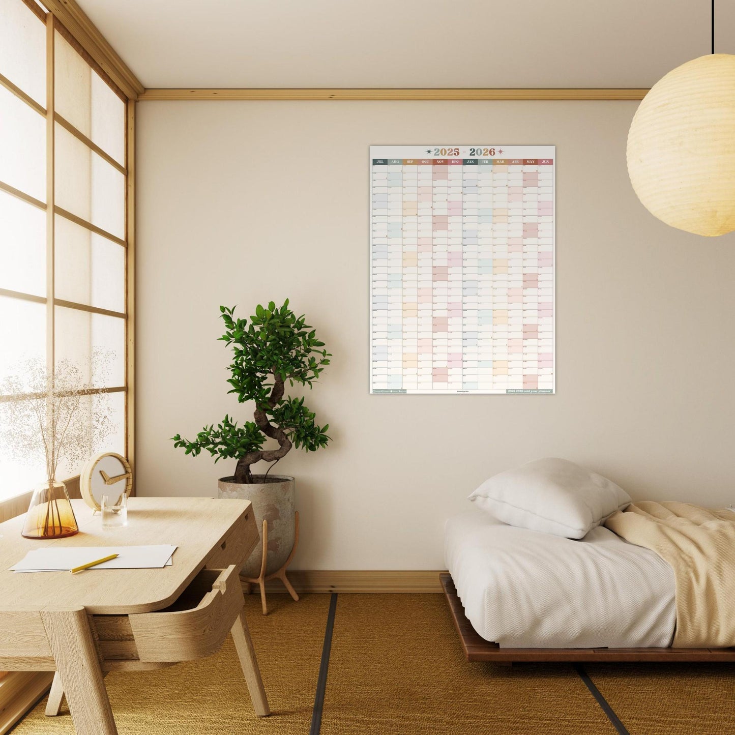 Vertical Wall Planner – Boho Earth Tones Mid Year Calendar 2025–2026 – July Start Academic Planner – Minimalist Dorm & Office Decor