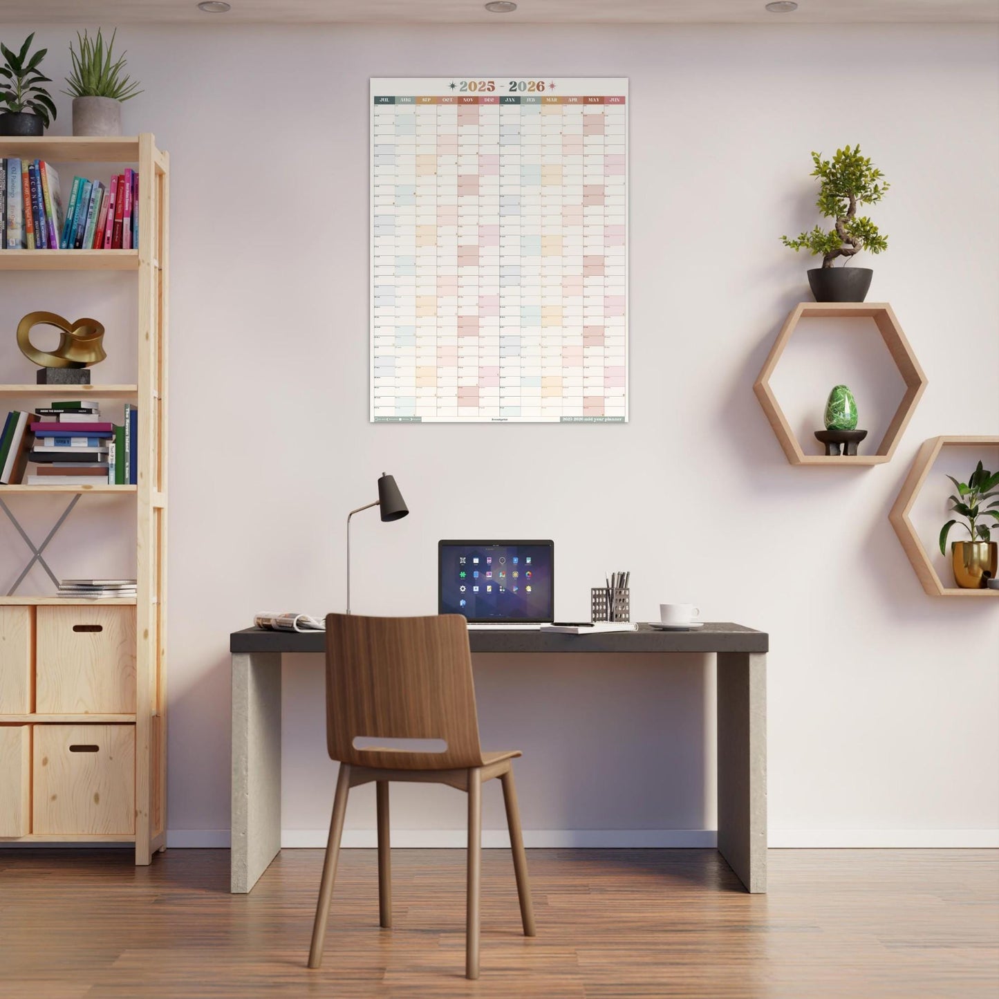 Vertical Wall Planner – Boho Earth Tones Mid Year Calendar 2025–2026 – July Start Academic Planner – Minimalist Dorm & Office Decor