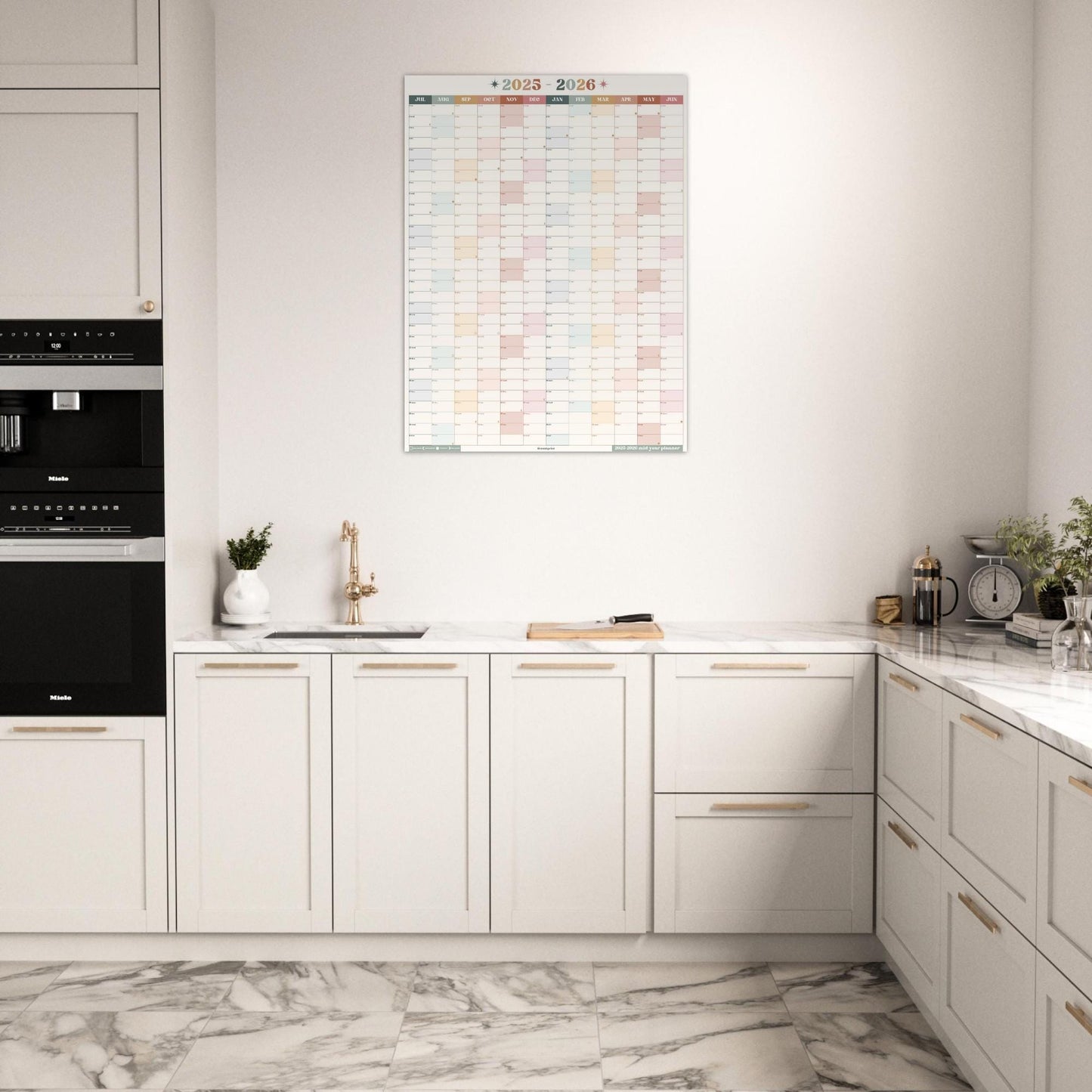 Vertical Wall Planner – Boho Earth Tones Mid Year Calendar 2025–2026 – July Start Academic Planner – Minimalist Dorm & Office Decor