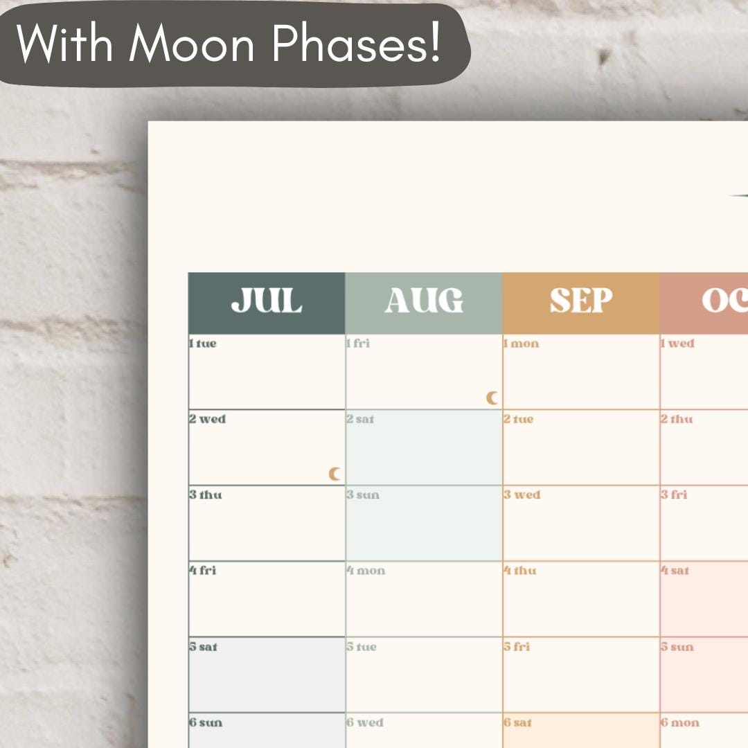 Vertical Wall Planner – Boho Earth Tones Mid Year Calendar 2025–2026 – July Start Academic Planner – Minimalist Dorm & Office Decor