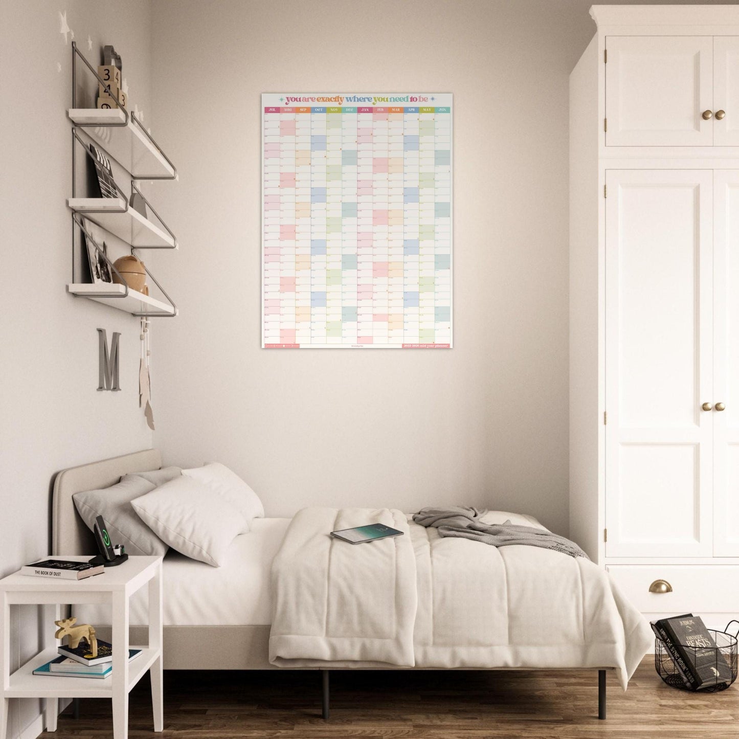 Vertical Wall Planner – You Are Exactly Where You Need To Be – Mid Year Calendar 2025–2026 – July Start – Motivational Dorm Classroom Decor