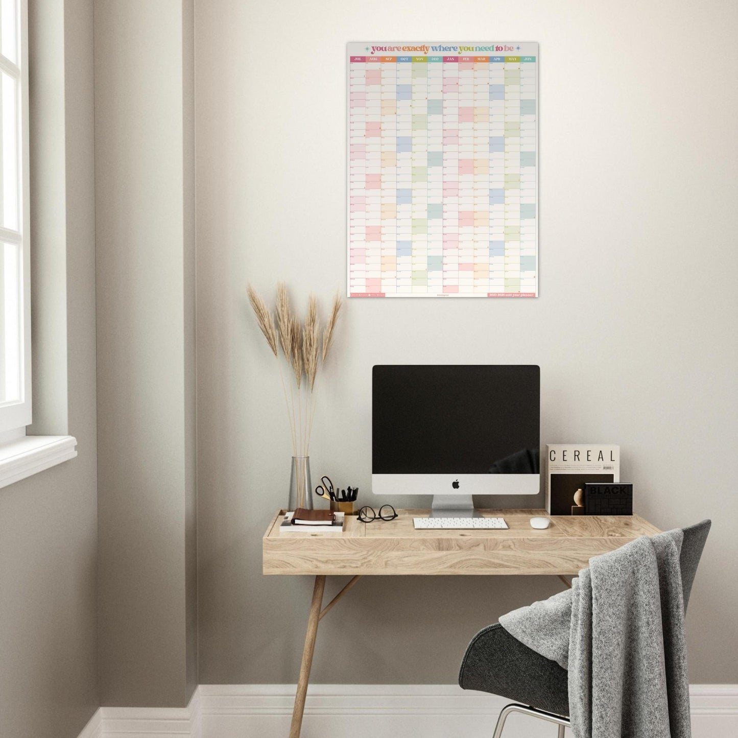 Vertical Wall Planner – You Are Exactly Where You Need To Be – Mid Year Calendar 2025–2026 – July Start – Motivational Dorm Classroom Decor