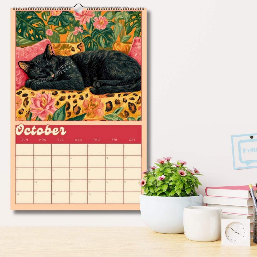 2025–2026 Midyear Cat Calendar – Maximalist Wall Calendar – July Start Academic Planner – Cozy Cat Wall Art – Back to School Gift Cat Lovers
