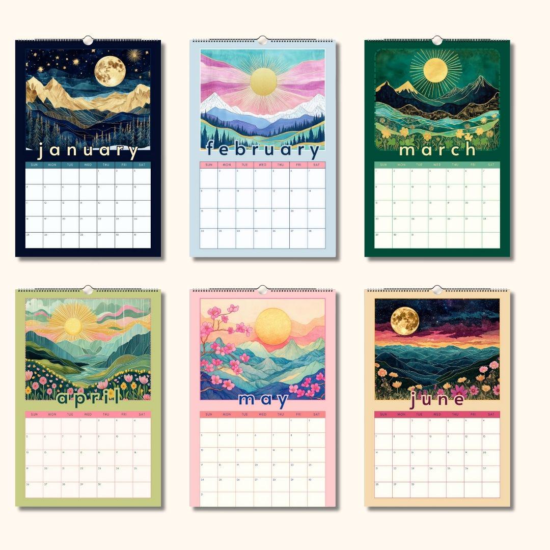 Mountain Views Calendar 2025–2026 – Mid Year Wall Calendar – July Start Academic Planner – Nature Wall Art – Gift for Hikers Outdoor Lovers