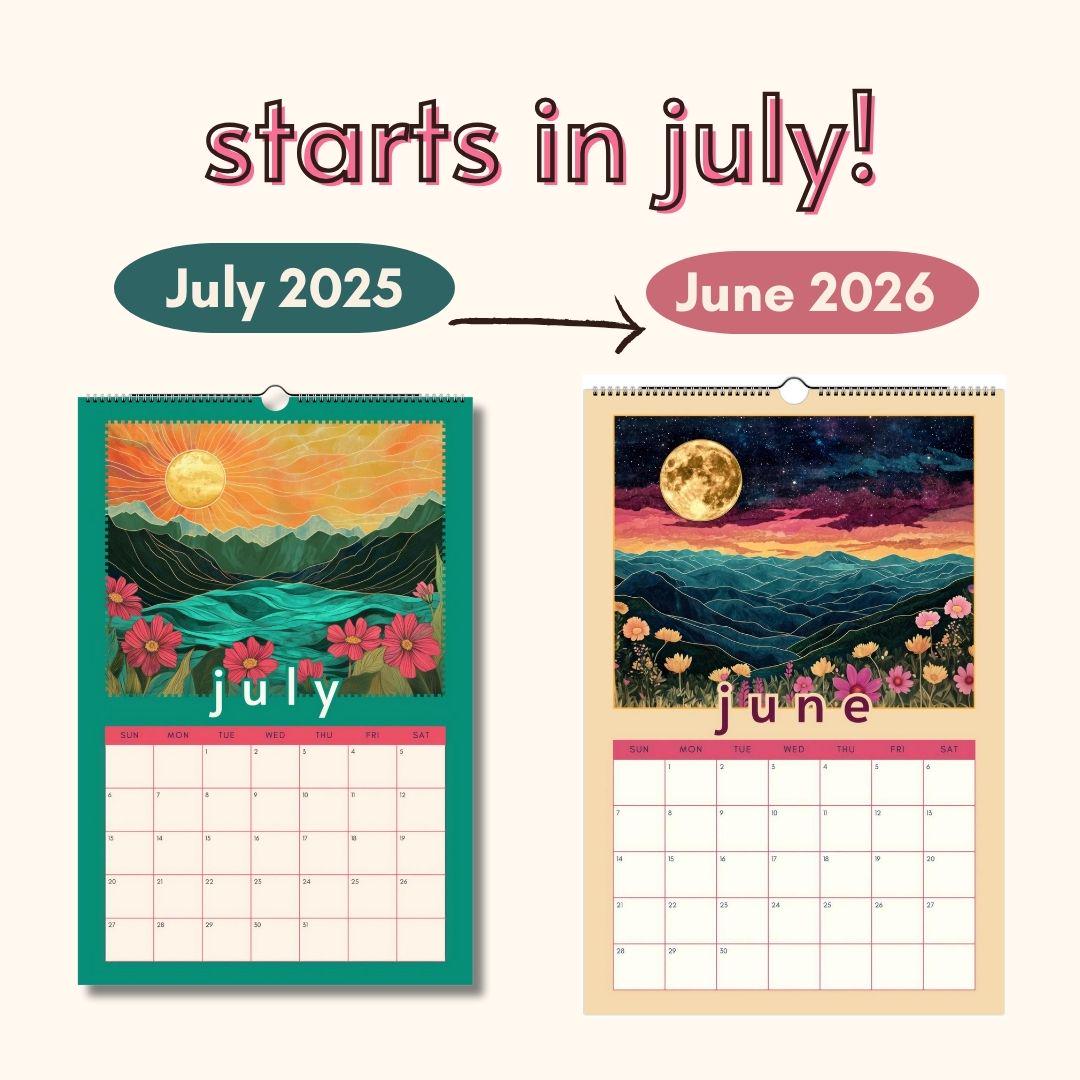 Mountain Views Calendar 2025–2026 – Mid Year Wall Calendar – July Start Academic Planner – Nature Wall Art – Gift for Hikers Outdoor Lovers