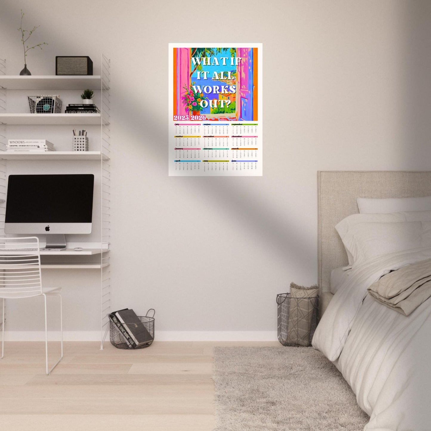 2025–2026 Wall Calendar – What If It All Works Out – Mid Year Academic Calendar – Mediterranean Wall Art