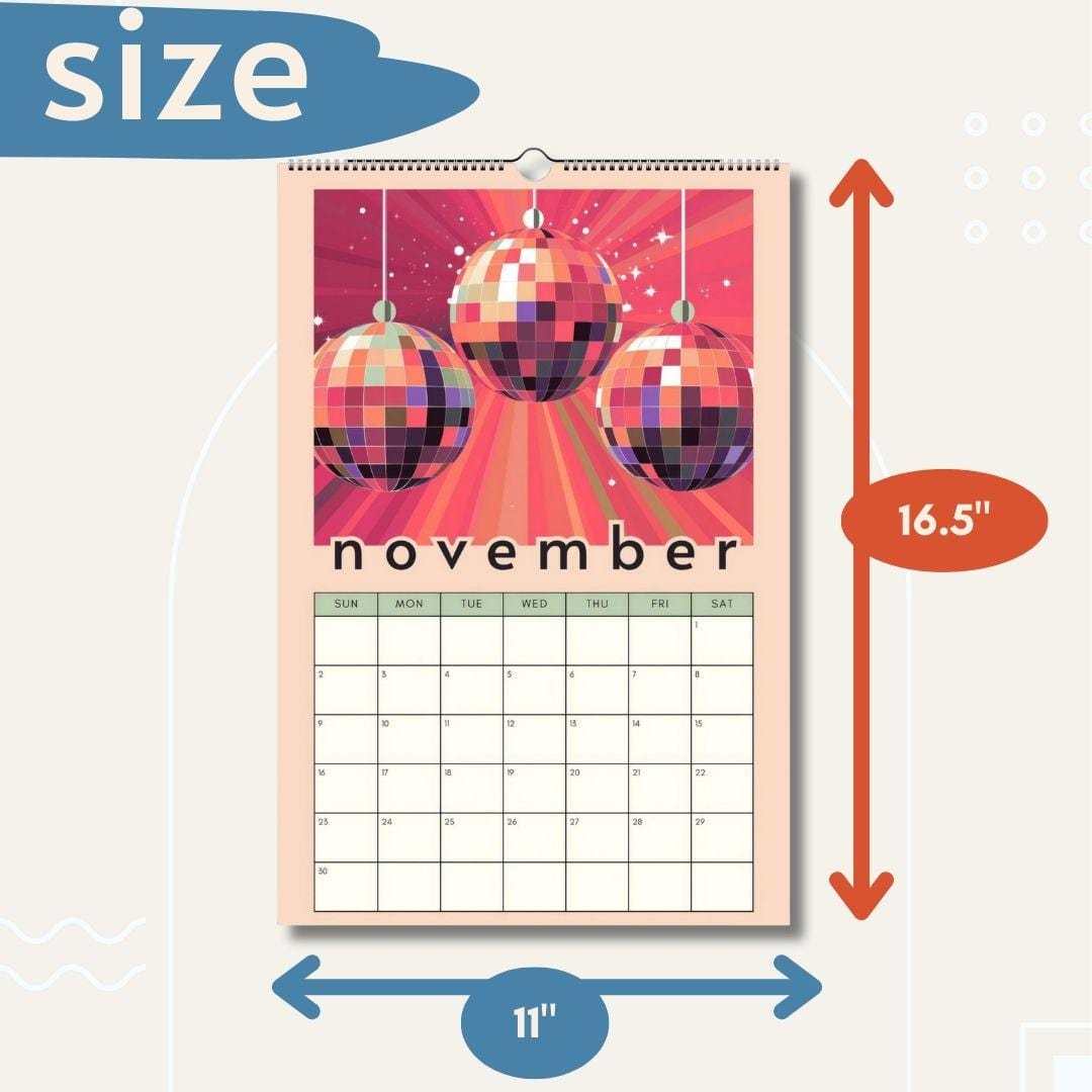 Mid year 2025-2026 Disco Calendar | 2025 Colorful Schoolyear Calendar | Disco Ball Gift | Disco Ball Wall Calendar | Academic Year Calendar
