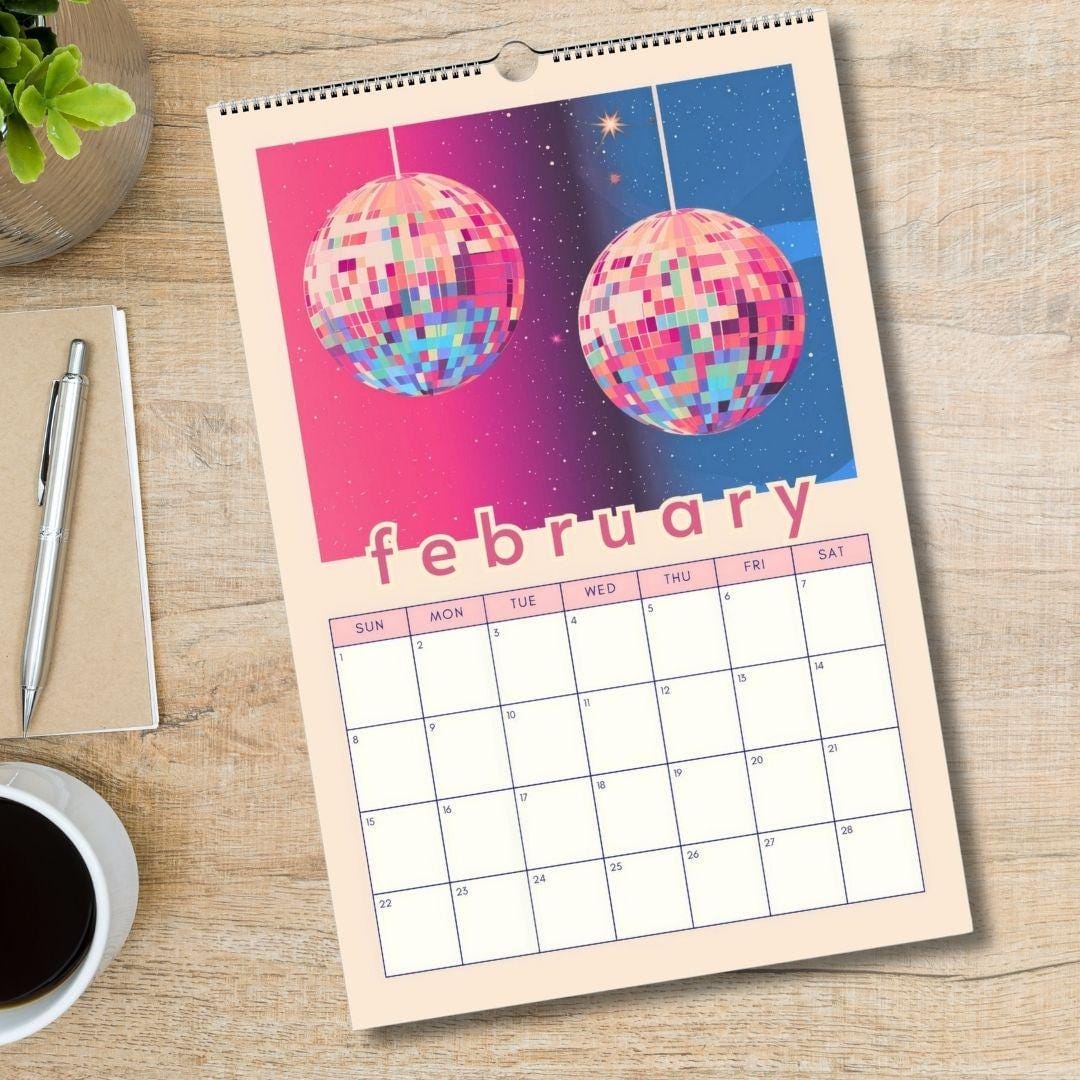 Mid year 2025-2026 Disco Calendar | 2025 Colorful Schoolyear Calendar | Disco Ball Gift | Disco Ball Wall Calendar | Academic Year Calendar