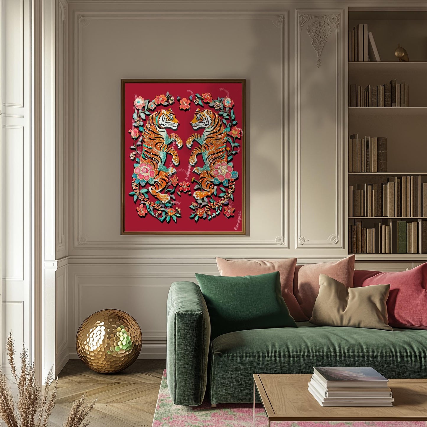 Tiger Wall Art - Dopamine Decor Living Room Red Wall Print Red Home Decor Y2k Art Print Vintage Tiger Poster Maximalist Red Canvas Wall Art