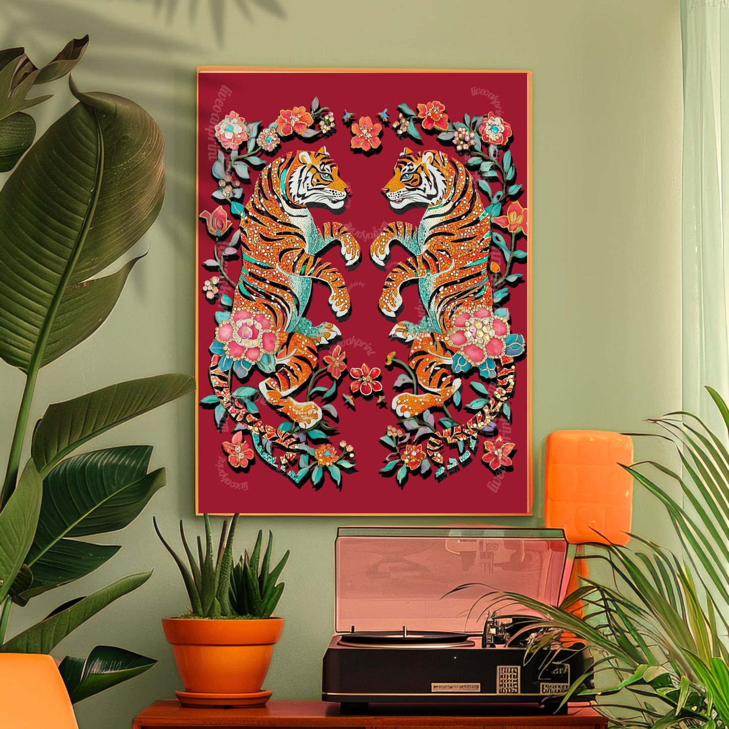 Tiger Wall Art - Dopamine Decor Living Room Red Wall Print Red Home Decor Y2k Art Print Vintage Tiger Poster Maximalist Red Canvas Wall Art