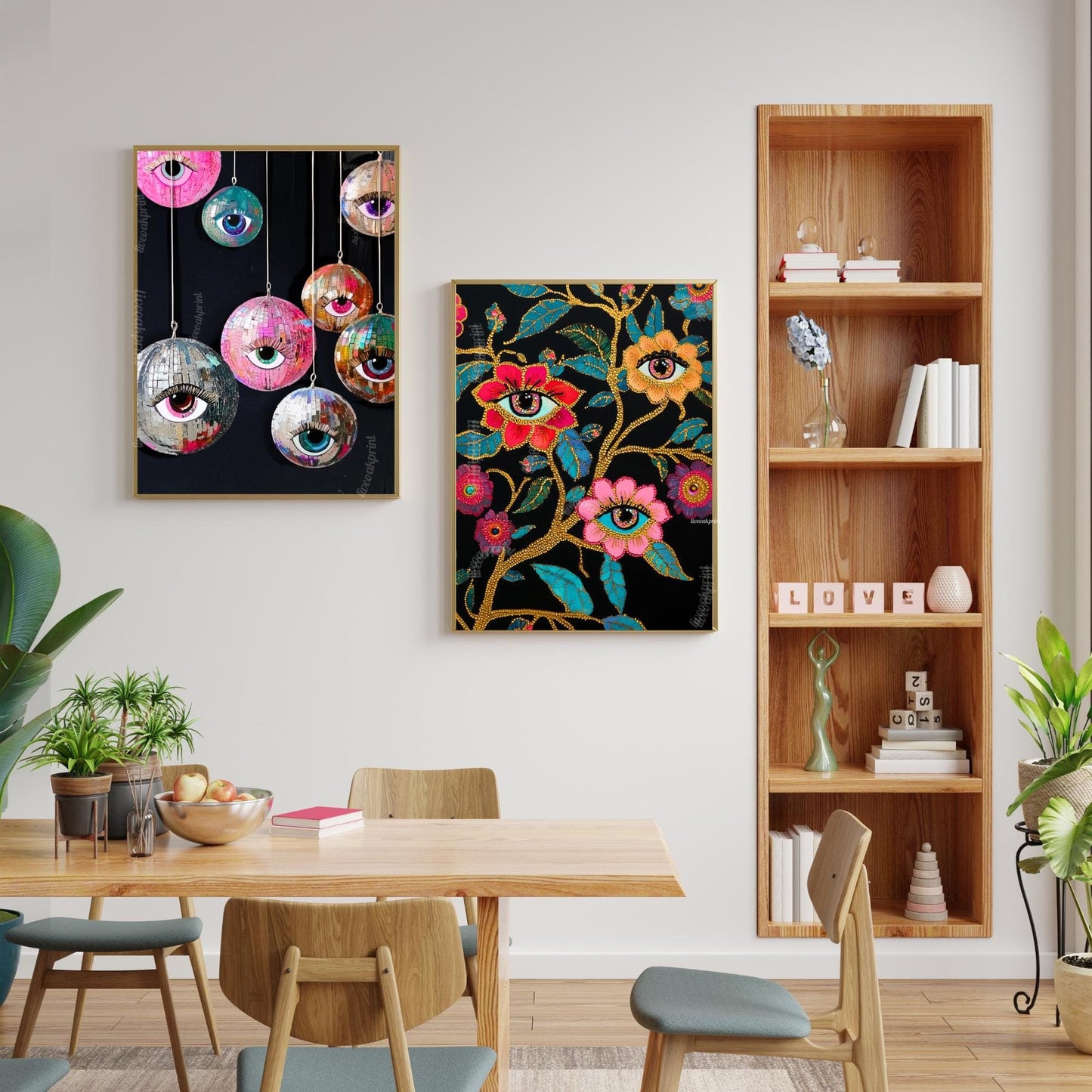 Disco Eye Ball Art Print – Maximalist Wall Art – Funky Surreal Decor – Hanging Disco Balls – Coquette Dopamine Decor – Retro Party Aesthetic