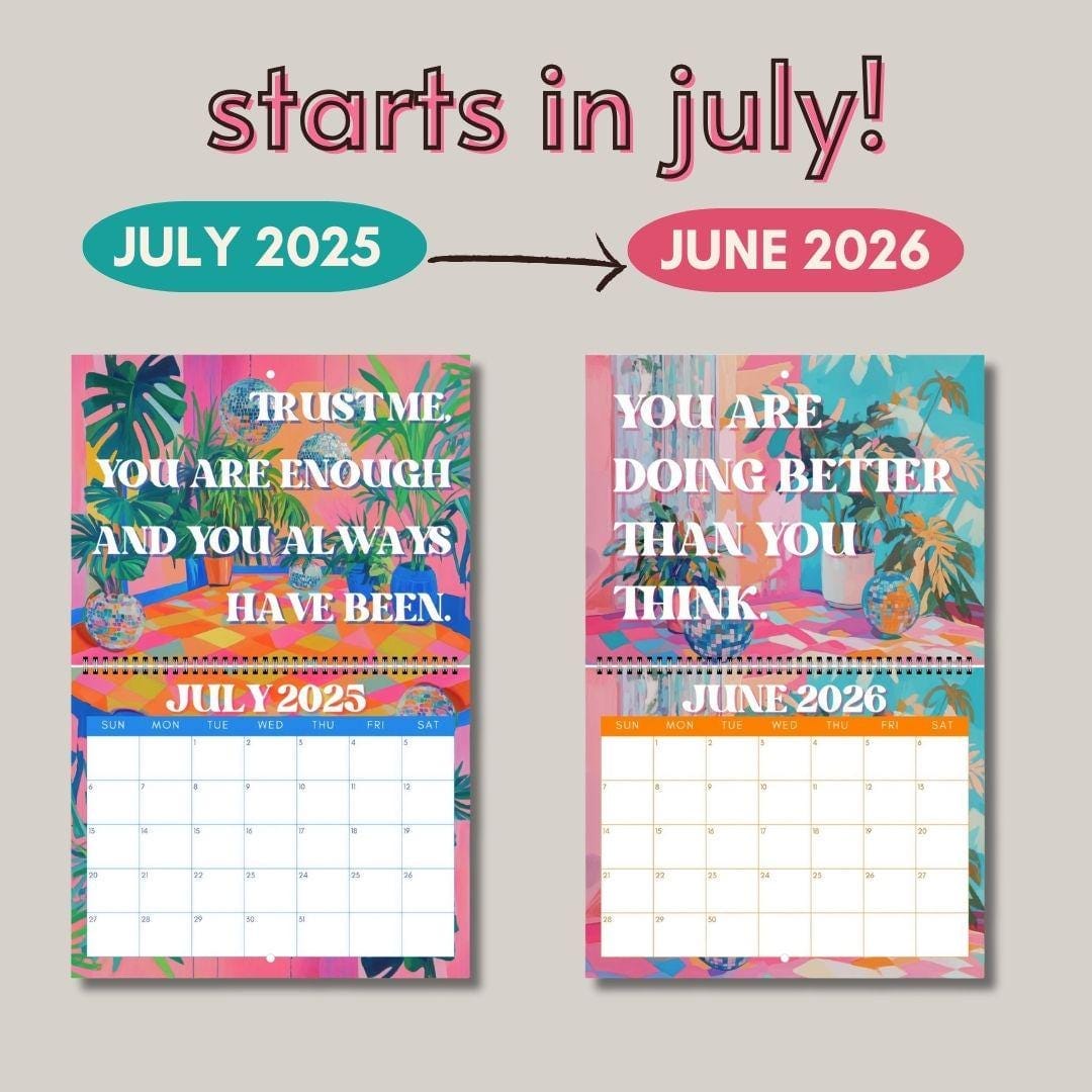 2025 Midyear Inspirational Calendar – July Start Wall Calendar – Mid Year Motivational Planner – Disco & Botanical Decor – Home or Office