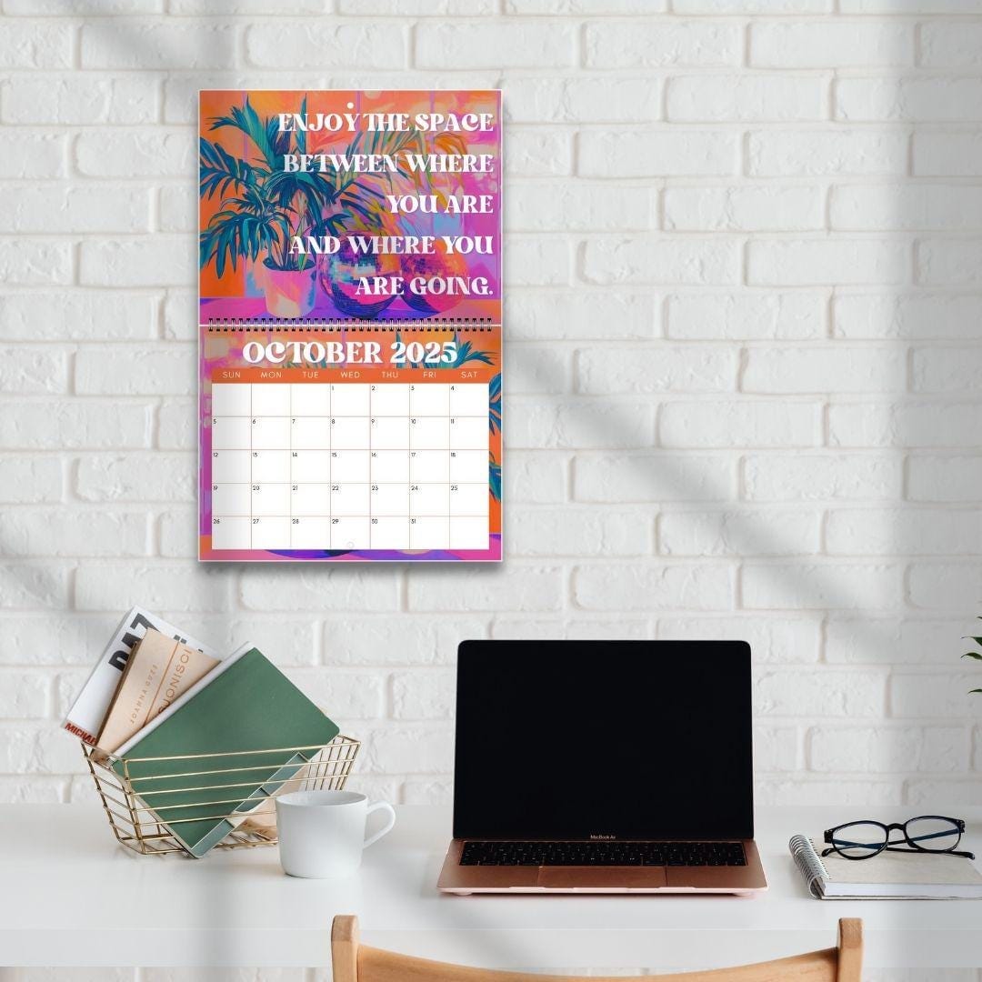 2025 Midyear Inspirational Calendar – July Start Wall Calendar – Mid Year Motivational Planner – Disco & Botanical Decor – Home or Office