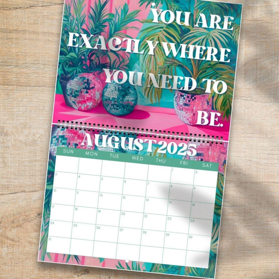 2025 Midyear Inspirational Calendar – July Start Wall Calendar – Mid Year Motivational Planner – Disco & Botanical Decor – Home or Office