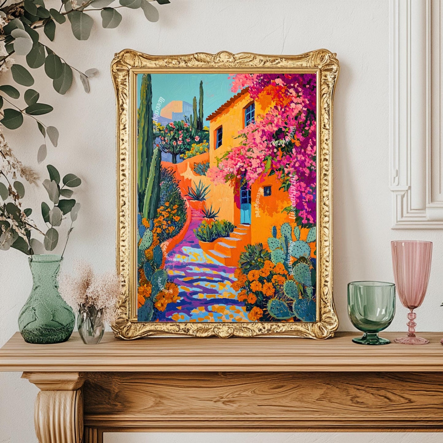 Vintage Mexican Poster – Traditional Latin Decor Mexican Prints Botanical Wall Art Tropical Art Print Mexican Wall Art Pink Boho Home Decor
