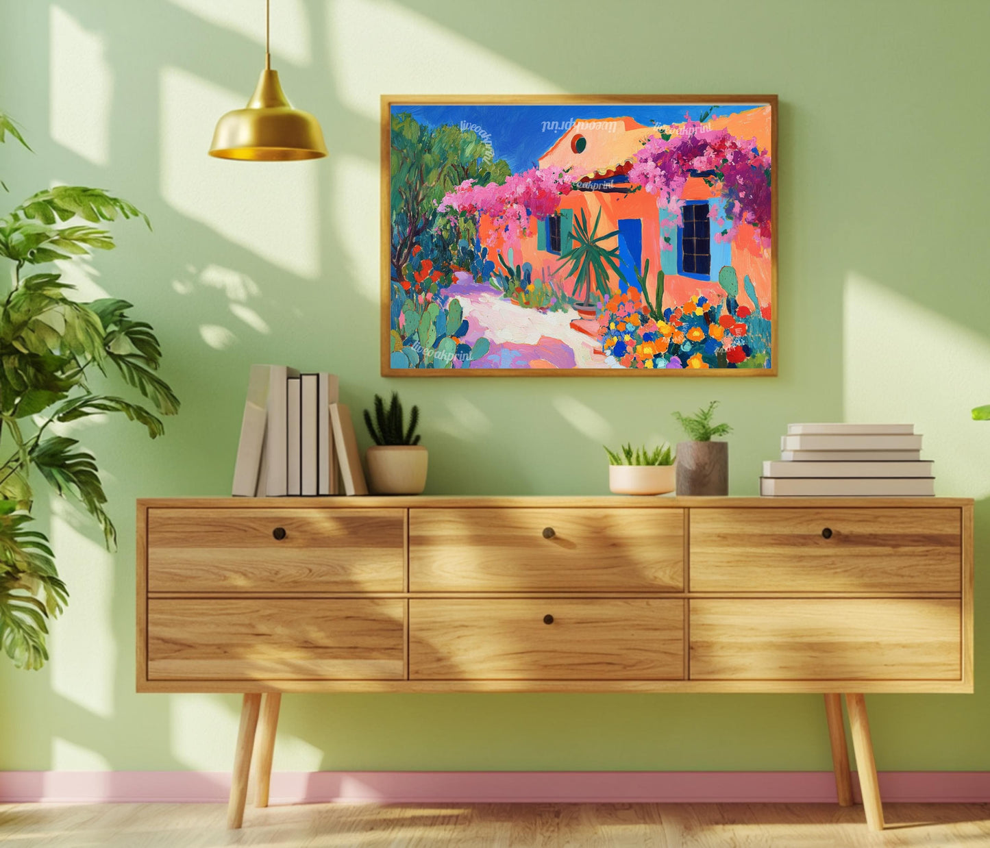 Mexican Garden Art Print – Pastel Wall Art Vibrant Wall Art Southwestern Floral Wall Decor Maximalist Mexico Painting Mexican Flower Print
