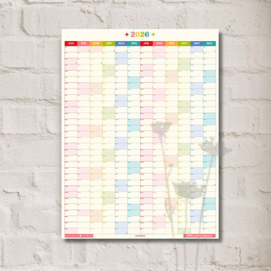 2026 Vertical Wall Planner: Retro Brights - Colorful Yearly Wall Planner