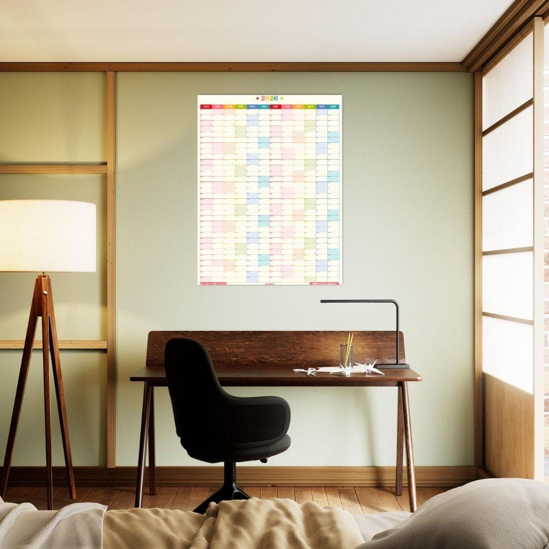 2026 Vertical Wall Planner: Retro Brights - Colorful Yearly Wall Planner