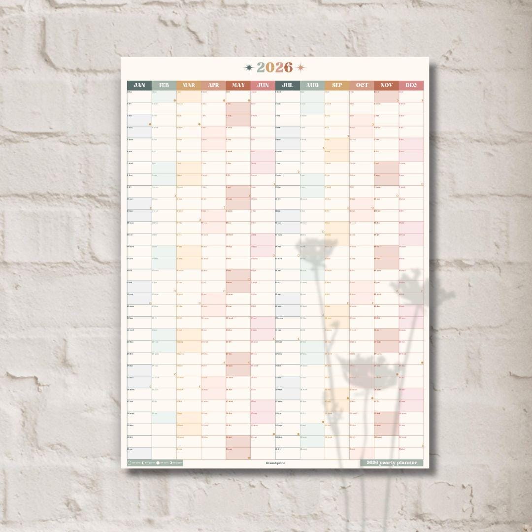 2026 Yearly Wall Planner: Boho Earth Tones - Neutral Colors Wall Calendar