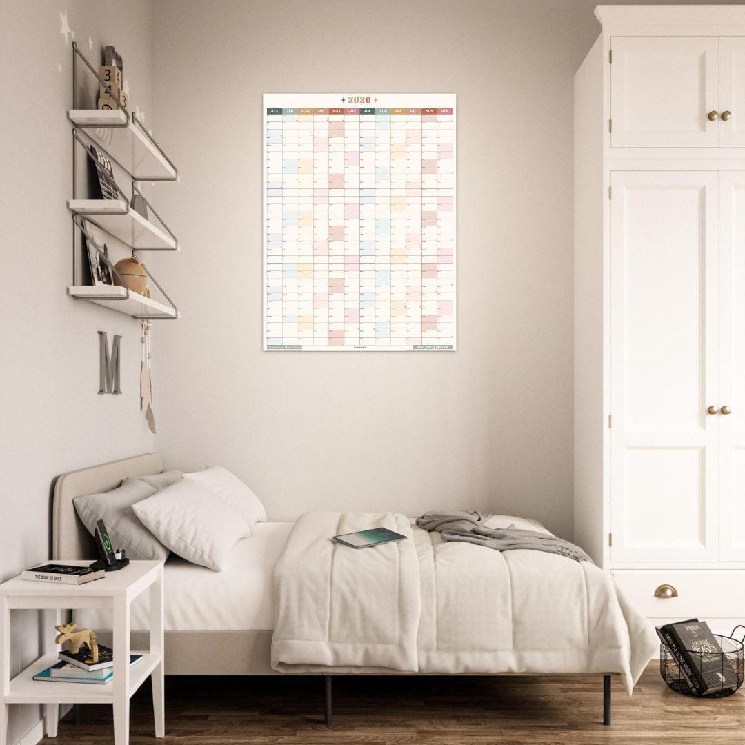 2026 Yearly Wall Planner: Boho Earth Tones - Neutral Colors Wall Calendar