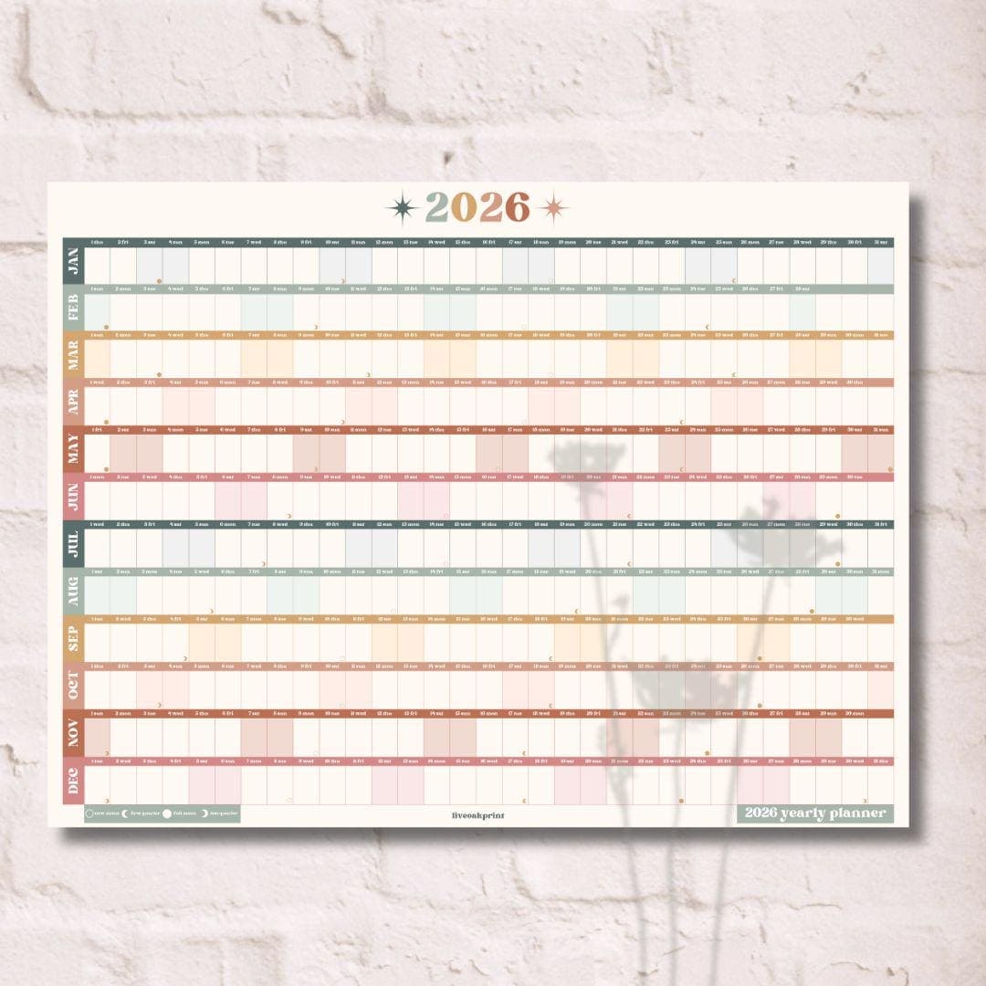 Boho Earth Tones 2026 Year Wall Planner
