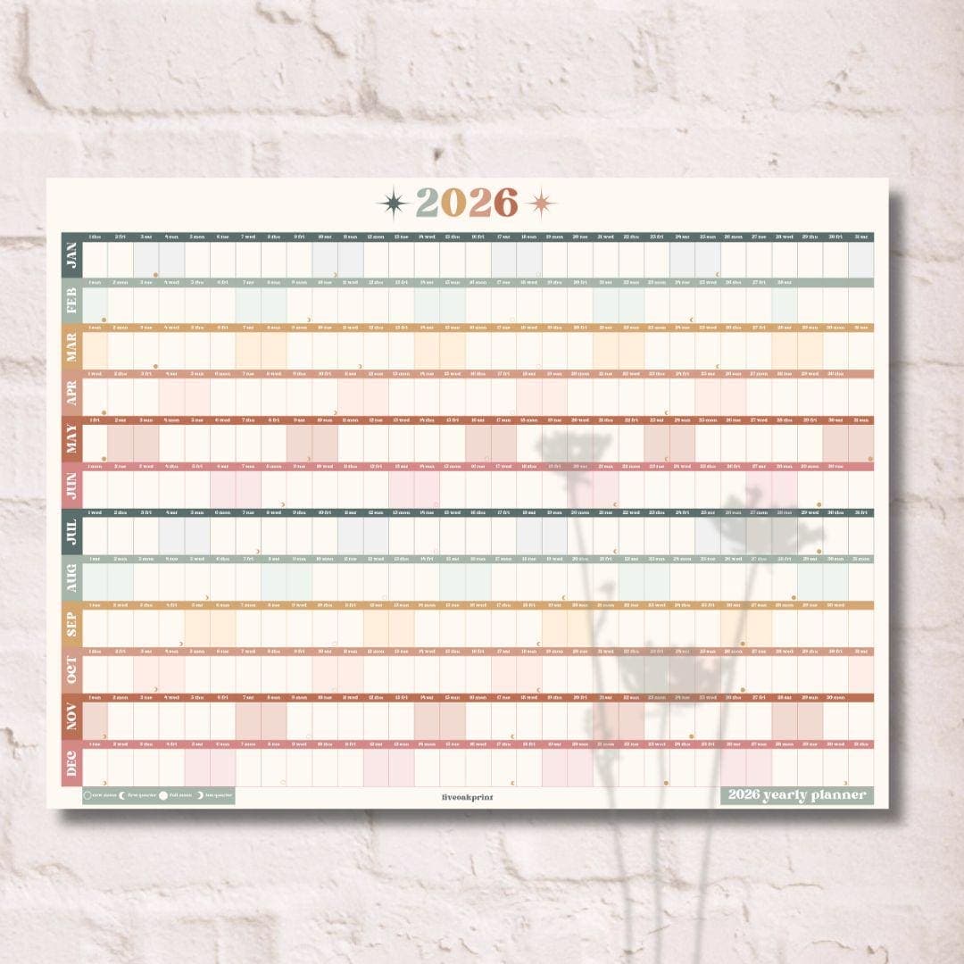2026 One Page Wall Calendar: Boho Earth Tones - Large Office Calendar