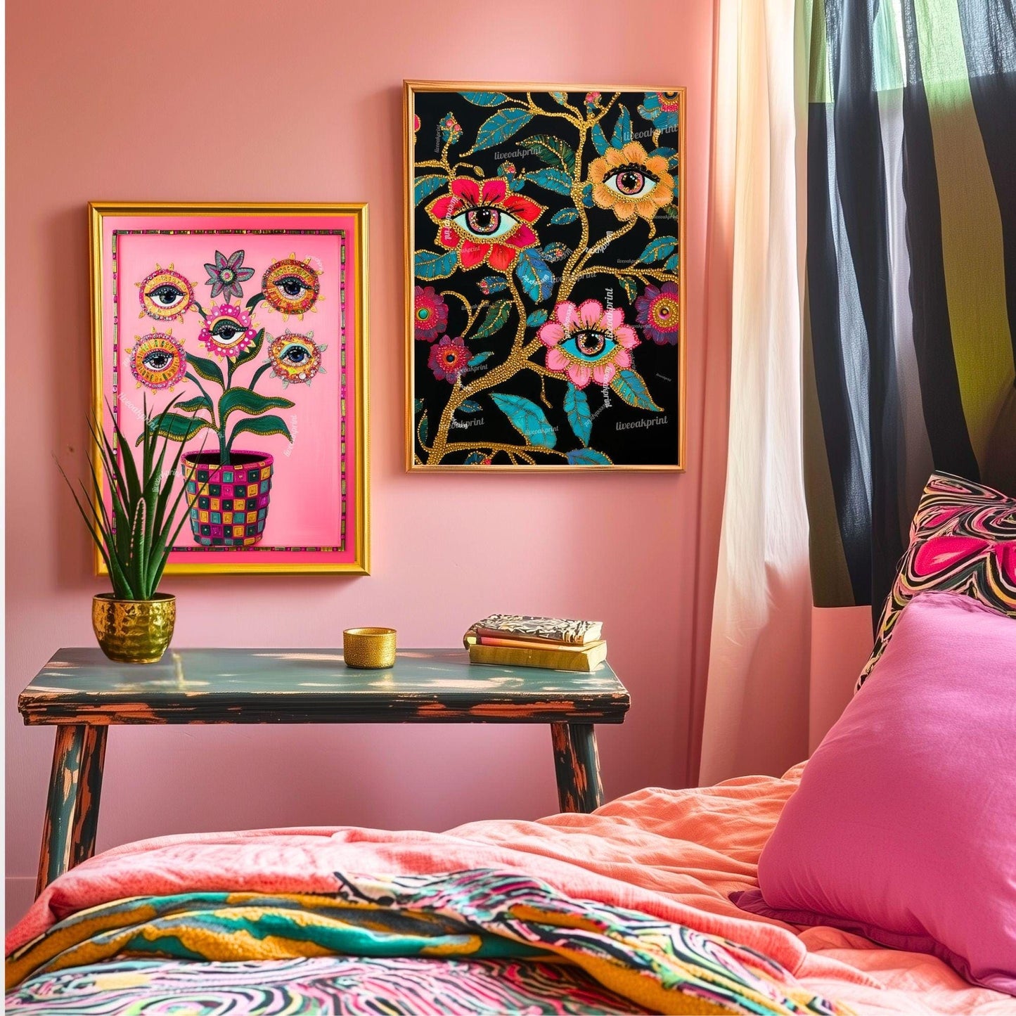 Surreal Flower Wall Art – Eye Art Print Psychedelic Pink Maximalist Wall Decor Dopamine Decor Funky Floral Poster Plant Wall Art Surrealist