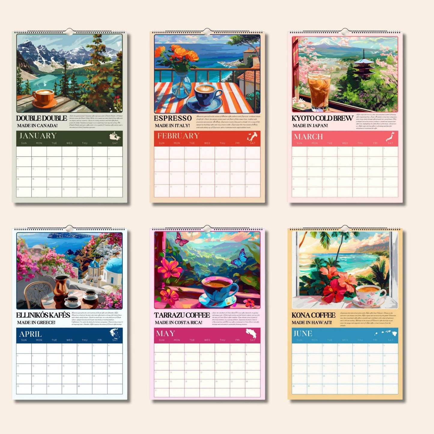 2025–2026 Mid Year Coffee Calendar – Coffee Around the World Wall Calendar – July Start Academic Planner – Travel Gift for Coffee Lovers