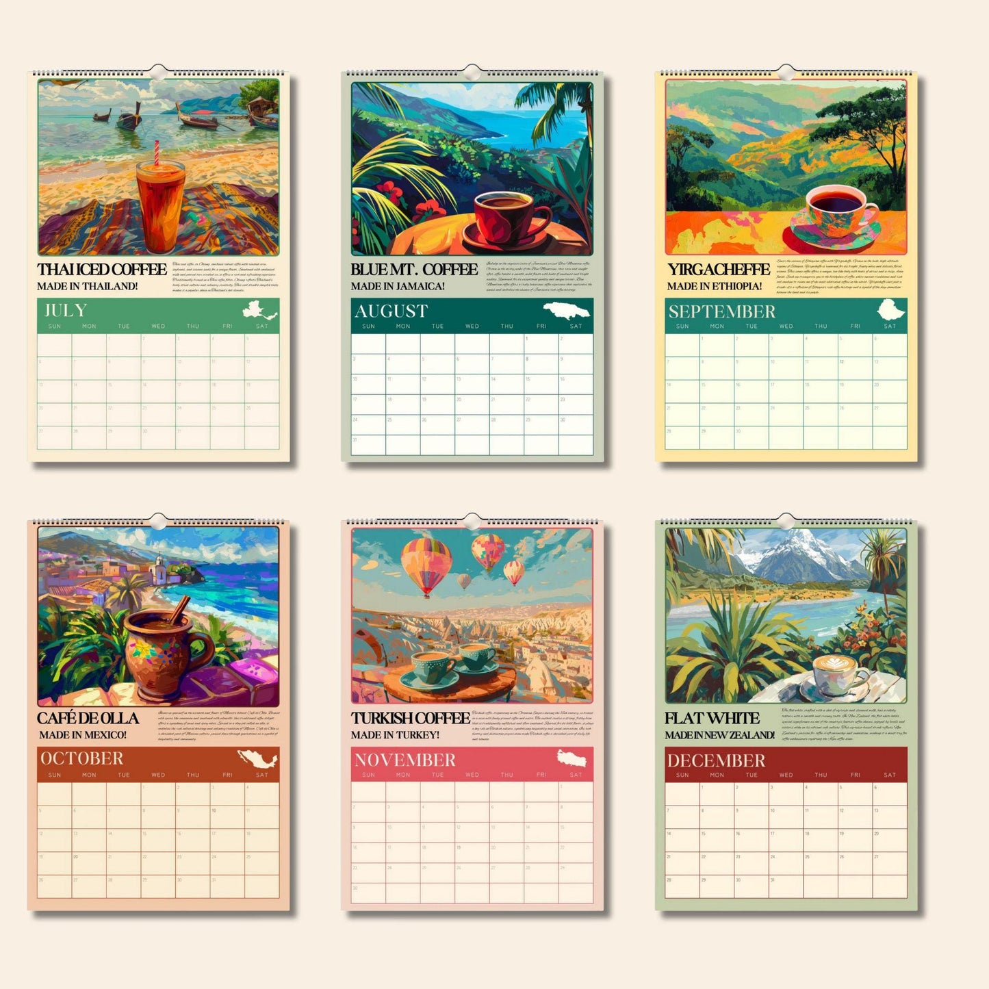 2025–2026 Mid Year Coffee Calendar – Coffee Around the World Wall Calendar – July Start Academic Planner – Travel Gift for Coffee Lovers