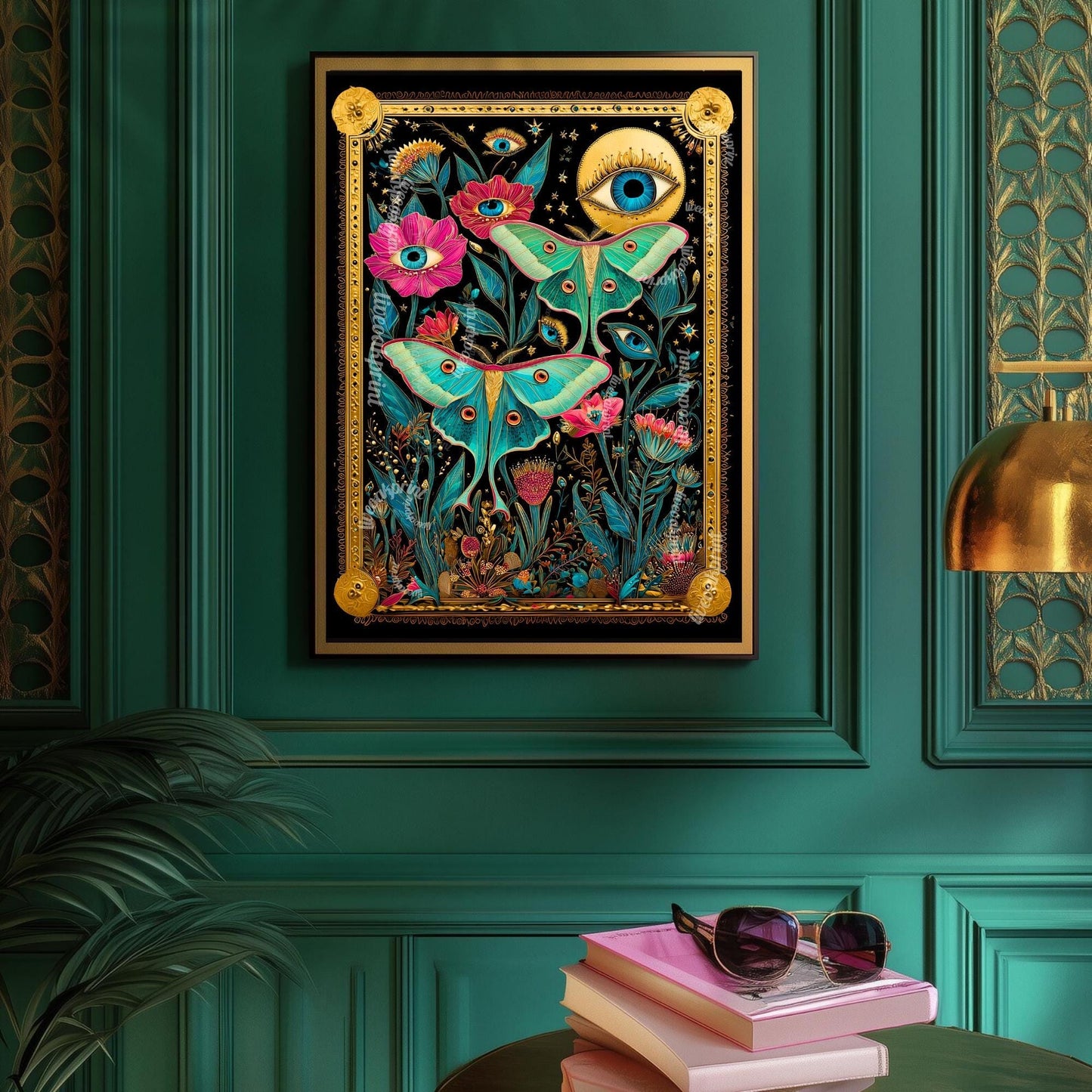 Luna Moth Eye Art Print – Dark Academia Wall Art Surreal Maximalist Wall Art Witchy Garden Decor Lunar Moth Art Celestial Gothic Print