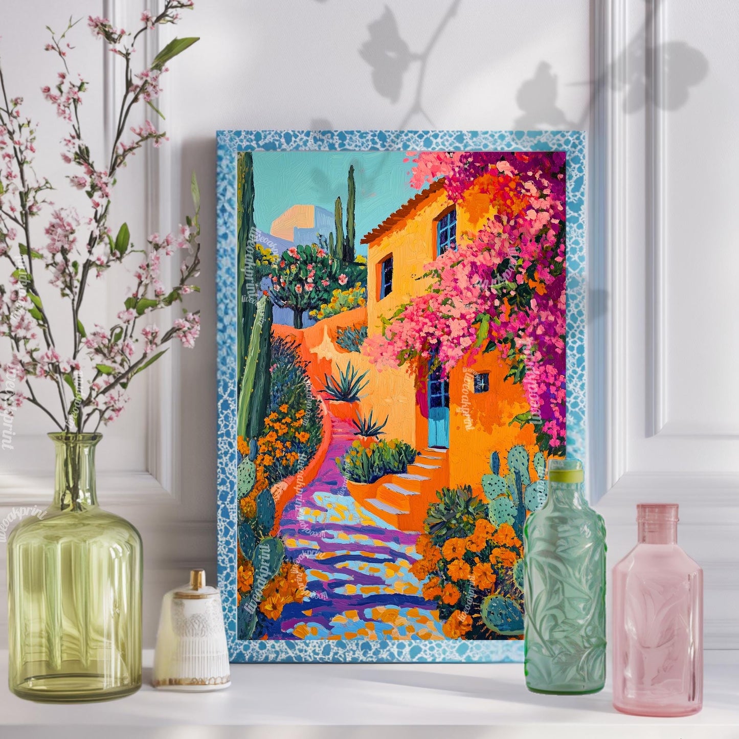 Vintage Mexican Poster – Traditional Latin Decor Mexican Prints Botanical Wall Art Tropical Art Print Mexican Wall Art Pink Boho Home Decor