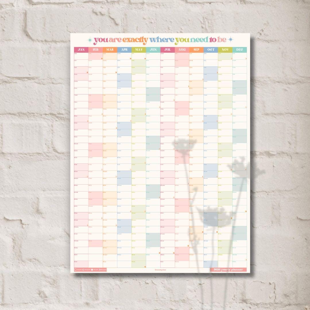 2026 Wall Planer: Bright Pastel Colors - Large Vertical Year-At-A-Glance Calendar