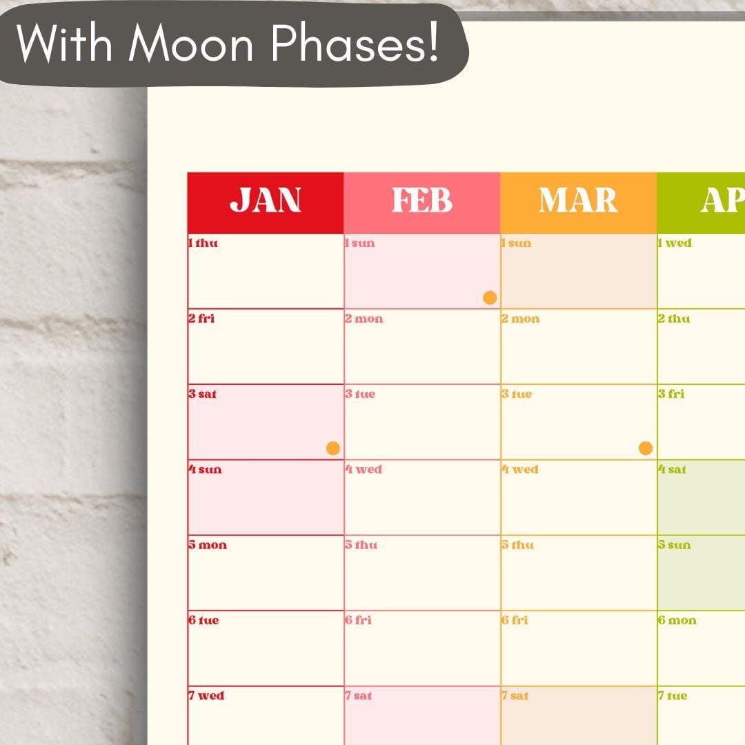 2026 Vertical Wall Planner: Retro Brights - Colorful Yearly Wall Planner