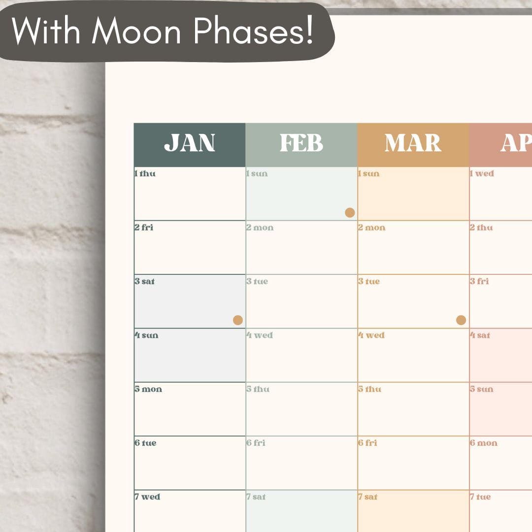 2026 Yearly Wall Planner: Boho Earth Tones - Neutral Colors Wall Calendar