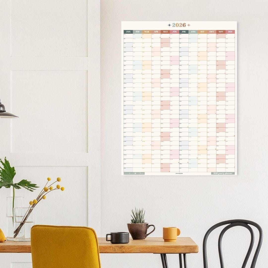 2026 Yearly Wall Planner: Boho Earth Tones - Neutral Colors Wall Calendar