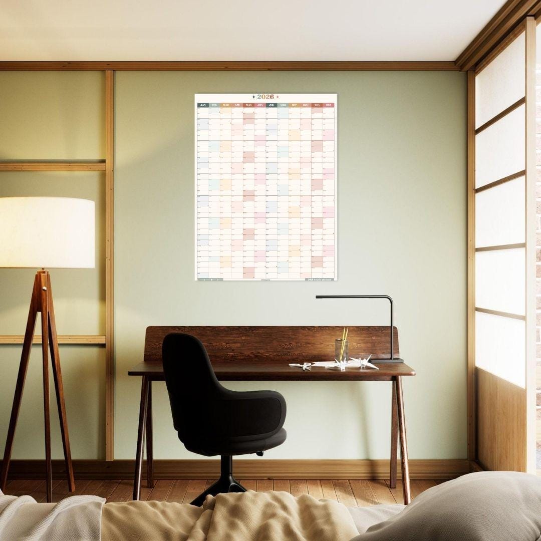 2026 Yearly Wall Planner: Boho Earth Tones - Neutral Colors Wall Calendar